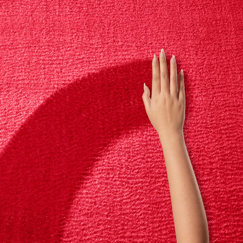 Waschbarer Teppich mit Anti-Rutsch | Flauschiger Flachflor für Badezimmer, Kinderzimmer oder Flur Läufer | Rot Rund