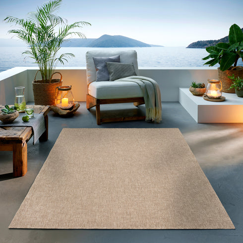 Outdoor Teppich Wetterfest in Sisal Jute Optik | Für Drinnen und Draußen | Terrasse Balkon Garten Wohnzimmer Badezimmer Küche | Manaus