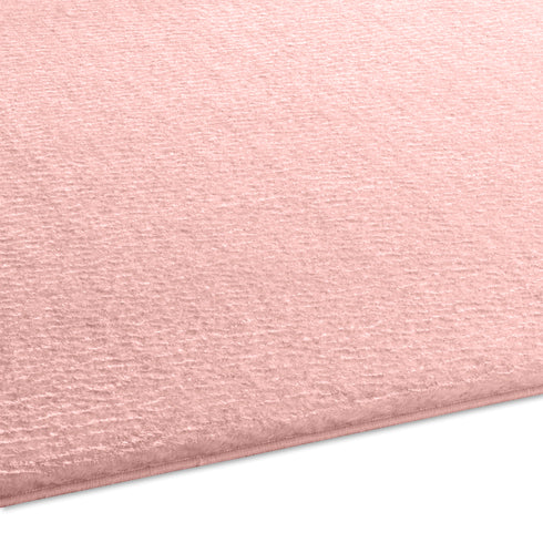 Waschbarer Teppich mit Anti-Rutsch | Flauschiger Flachflor für Badezimmer, Kinderzimmer oder Flur Läufer | Rosa Rund