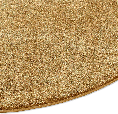 Kurzflor Teppich Designer | Flauschiger Flachflor fürs Wohnzimmer, Esszimmer, Schlafzimmer oder Kinderzimmer | Gelb Rund