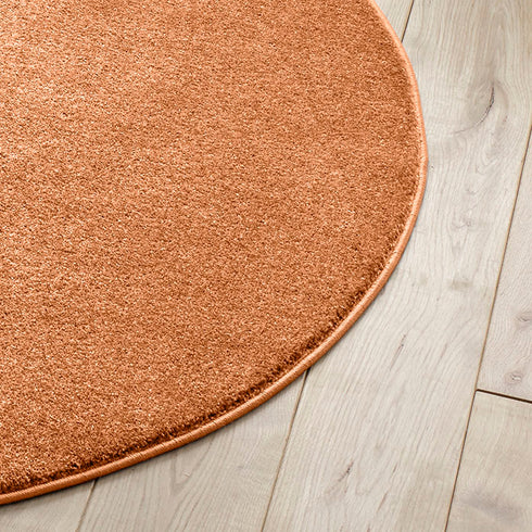 Kurzflor Teppich Designer | Flauschiger Flachflor fürs Wohnzimmer, Esszimmer, Schlafzimmer oder Kinderzimmer | Terra Kupfer Rund