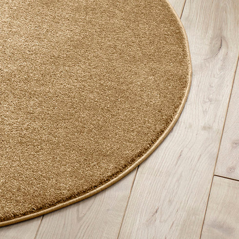 Kurzflor Teppich Designer | Flauschiger Flachflor fürs Wohnzimmer, Esszimmer, Schlafzimmer oder Kinderzimmer | Gelb Rund