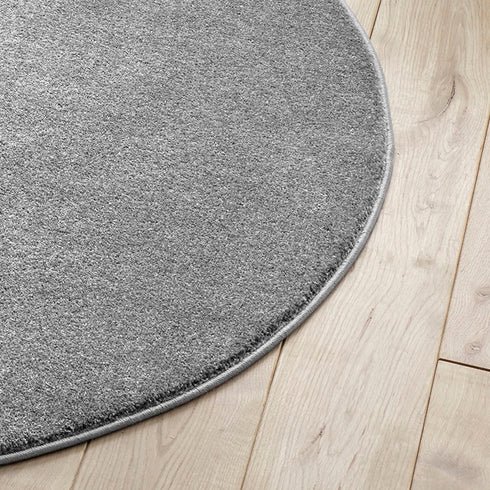 Kurzflor Teppich Designer | Flauschiger Flachflor fürs Wohnzimmer, Esszimmer, Schlafzimmer oder Kinderzimmer | Grau Rund