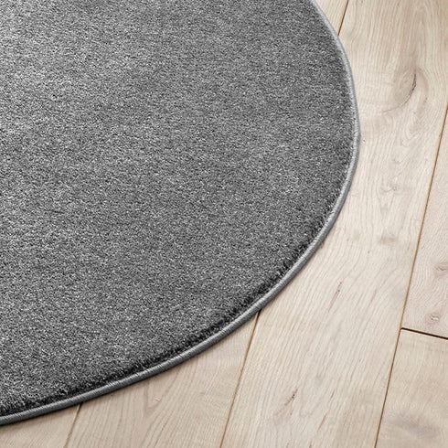 Kurzflor Teppich Designer | Flauschiger Flachflor fürs Wohnzimmer, Esszimmer, Schlafzimmer oder Kinderzimmer | Dunkel Grau Rund