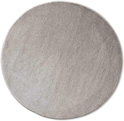 Kurzflor Teppich Designer | Flauschiger Flachflor fürs Wohnzimmer, Esszimmer, Schlafzimmer oder Kinderzimmer | Grau Rund