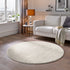 Kurzflor Teppich Designer | Flauschiger Flachflor fürs Wohnzimmer, Esszimmer, Schlafzimmer oder Kinderzimmer | Natur Weiß Rund