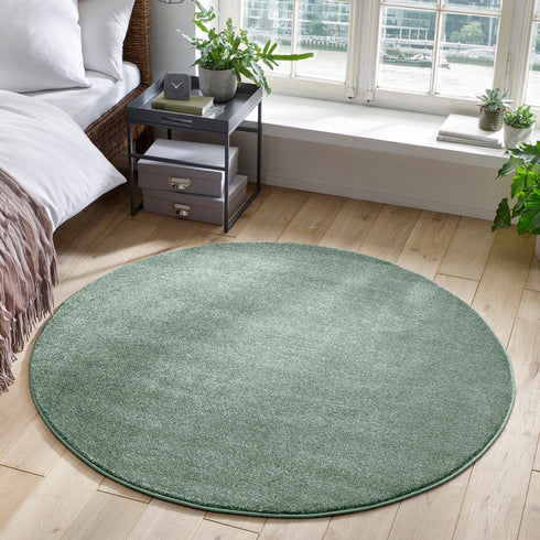 Kurzflor Teppich Designer | Flauschiger Flachflor fürs Wohnzimmer, Esszimmer, Schlafzimmer oder Kinderzimmer | Mint Grün Rund