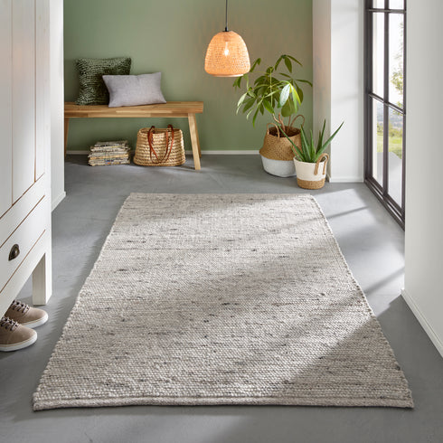 Wollteppich Gewalkt | Reine Schur-Wolle Handweb Teppich im Skandinavischen Design | Grau Meliert