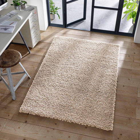 Shaggy Teppich | Flauschiger Langflor fürs Wohnzimmer, Esszimmer, Schlafzimmer oder Kinderzimmer | Beige