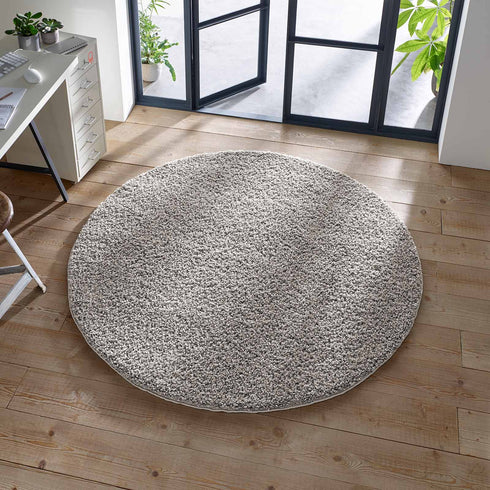 Shaggy Teppich | Flauschiger Langflor fürs Wohnzimmer, Esszimmer, Schlafzimmer oder Kinderzimmer | Grau Rund