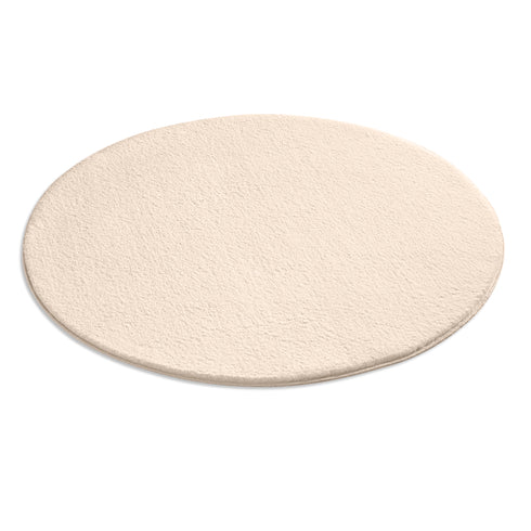 Waschbarer Teppich mit Anti-Rutsch | Flauschiger Flachflor für Badezimmer, Kinderzimmer oder Flur Läufer | Creme Rund