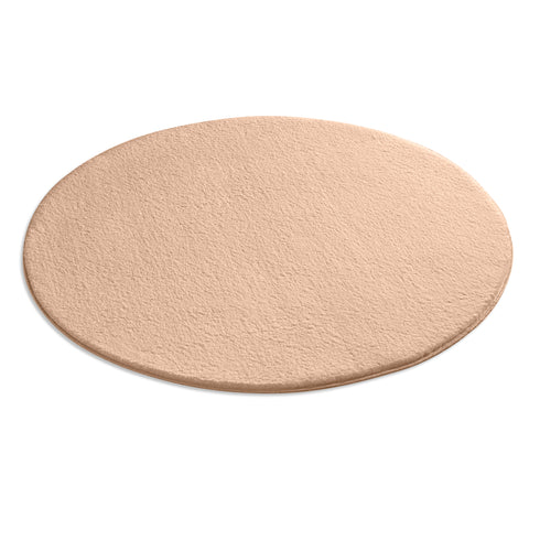 Waschbarer Teppich mit Anti-Rutsch | Flauschiger Flachflor für Badezimmer, Kinderzimmer oder Flur Läufer | Beige Rund