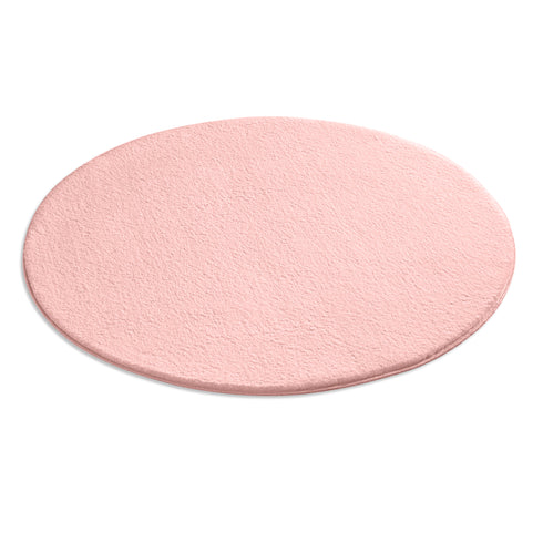 Waschbarer Teppich mit Anti-Rutsch | Flauschiger Flachflor für Badezimmer, Kinderzimmer oder Flur Läufer | Rosa Rund