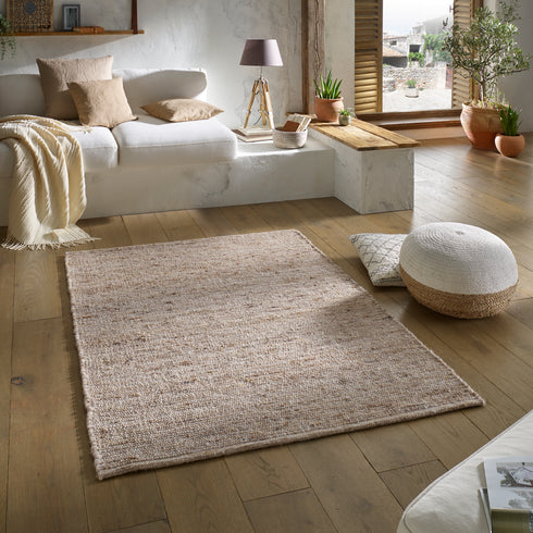 Wollteppich Natur | Reine Schur-Wolle Handweb Teppich im Skandinavischen Design | Sand