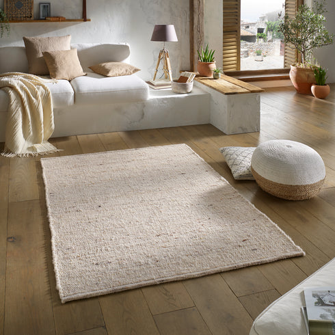 Wollteppich Natur | Reine Schur-Wolle Handweb Teppich im Skandinavischen Design | Natur