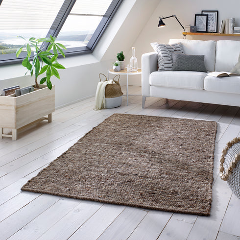 Wollteppich Natur | Reine Schur-Wolle Handweb Teppich im Skandinavischen Design | Grau Multi