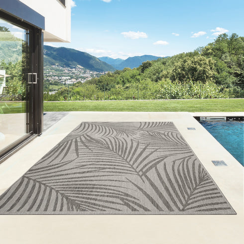 Outdoor Teppich | Für Drinnen und Draußen | Terrasse Balkon Garten Wohnzimmer Badezimmer Küche Flur Läufer | Grau