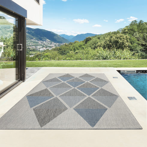 Outdoor Teppich | Für Drinnen und Draußen | Terrasse Balkon Garten Wohnzimmer Badezimmer Küche Flur Läufer | Blau Rund