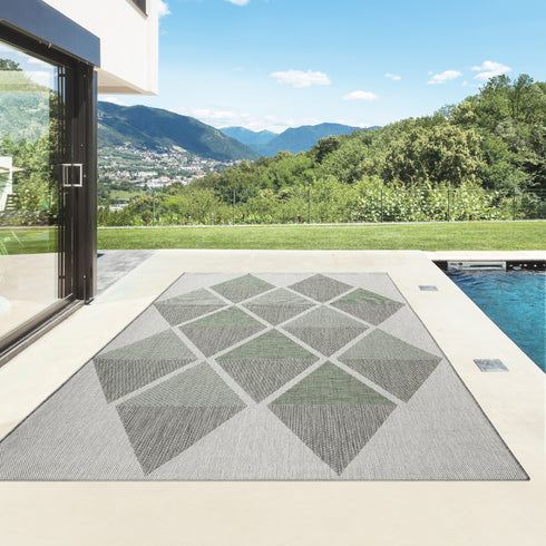 Outdoor Teppich | Für Drinnen und Draußen | Terrasse Balkon Garten Wohnzimmer Badezimmer Küche Flur Läufer | Grün