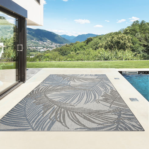 Outdoor Teppich | Für Drinnen und Draußen | Terrasse Balkon Garten Wohnzimmer Badezimmer Küche Flur Läufer | Blau Rund