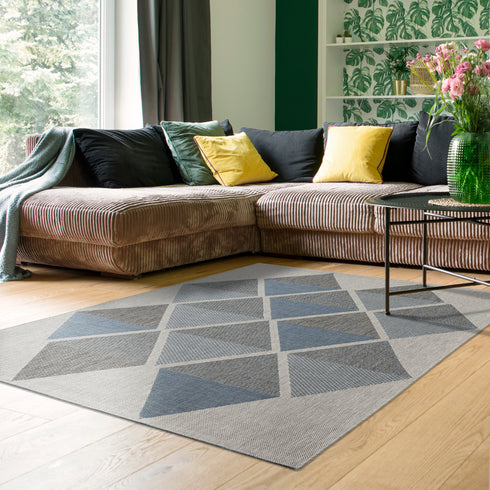 Outdoor Teppich | Für Drinnen und Draußen | Terrasse Balkon Garten Wohnzimmer Badezimmer Küche Flur Läufer | Blau