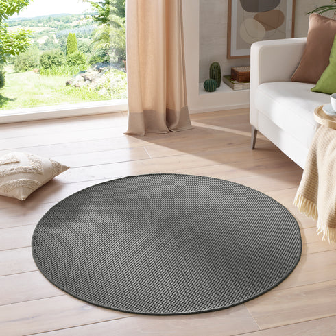 Outdoor Teppich | Für Drinnen und Draußen | Terrasse Balkon Garten Wohnzimmer Badezimmer Küche Flur Läufer | Anthrazit Rund