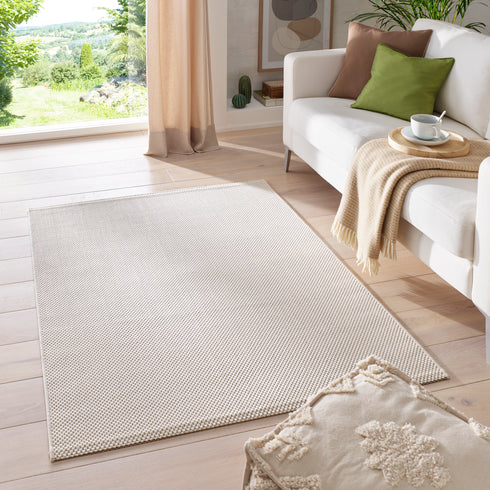 Outdoor Teppich | Für Drinnen und Draußen | Terrasse Balkon Garten Wohnzimmer Badezimmer Küche Flur Läufer | Creme