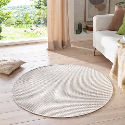 Outdoor Teppich | Für Drinnen und Draußen | Terrasse Balkon Garten Wohnzimmer Badezimmer Küche Flur Läufer | Creme Rund