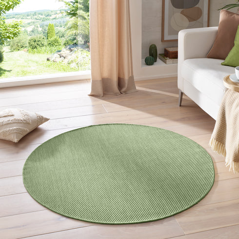 Outdoor Teppich | Für Drinnen und Draußen | Terrasse Balkon Garten Wohnzimmer Badezimmer Küche Flur Läufer | Grün Rund