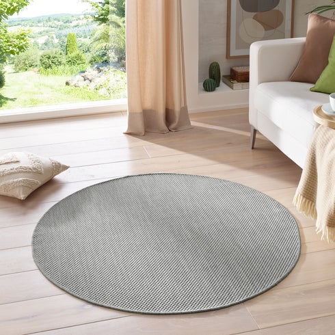 Outdoor Teppich | Für Drinnen und Draußen | Terrasse Balkon Garten Wohnzimmer Badezimmer Küche Flur Läufer | Grau Rund