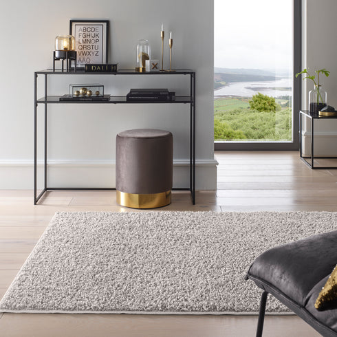 Waschbarer Shaggy | Ideal auch als Badematte | Wohnzimmer Badezimmer Küche Flur Läufer | Grau Rund
