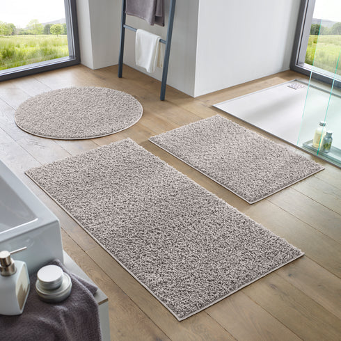 Waschbarer Shaggy | Ideal auch als Badematte | Wohnzimmer Badezimmer Küche Flur Läufer | Grau