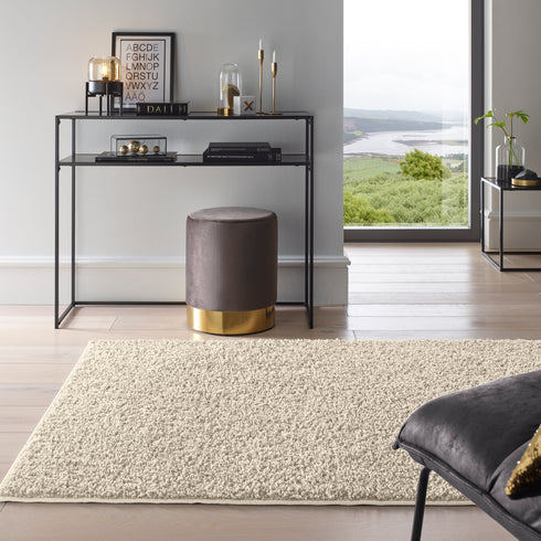 Waschbarer Shaggy | Ideal auch als Badematte | Wohnzimmer Badezimmer Küche Flur Läufer | Creme Rund