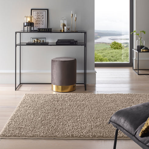 Waschbarer Shaggy | Ideal auch als Badematte | Wohnzimmer Badezimmer Küche Flur Läufer | Beige Rund