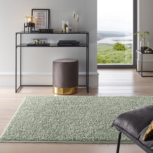 Waschbarer Shaggy | Ideal auch als Badematte | Wohnzimmer Badezimmer Küche Flur Läufer | Grün Rund
