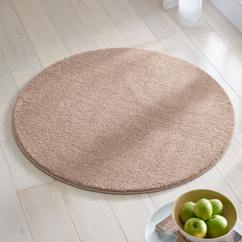 Kurzflor Teppich | Flauschiger Flachflor für Wohnzimmer, Esszimmer, Schlafzimmer oder Kinderzimmer | Taupe Rund