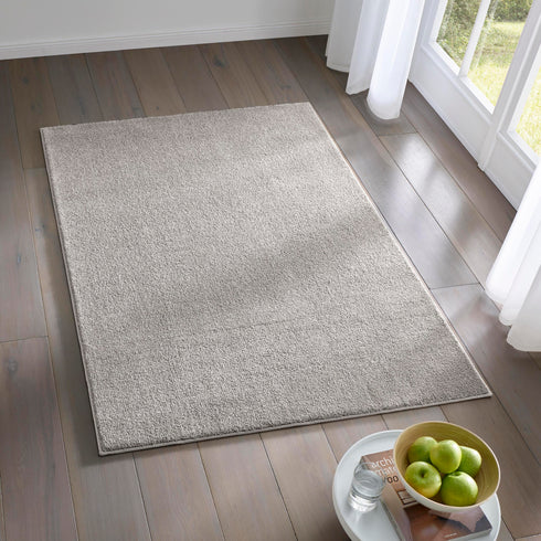 Kurzflor Teppich | Flauschiger Flachflor für Wohnzimmer, Esszimmer, Schlafzimmer oder Kinderzimmer | Grau