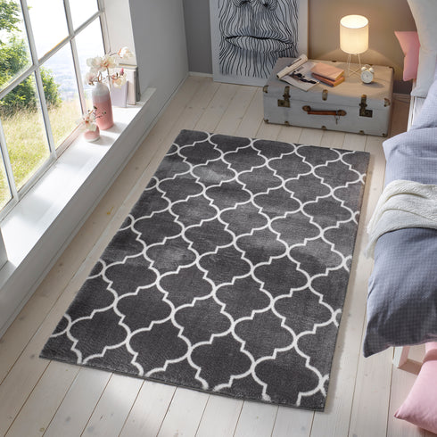 Waschbarer Kurzflor Teppich mit Anti-Rutsch | Flauschiger Flachflor für Badezimmer, Kinderzimmer oder Flur Läufer | Anthrazit