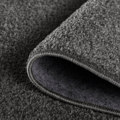 Kurzflor Teppich Designer | Flauschiger Flachflor fürs Wohnzimmer, Esszimmer, Schlafzimmer oder Kinderzimmer | Anthrazit
