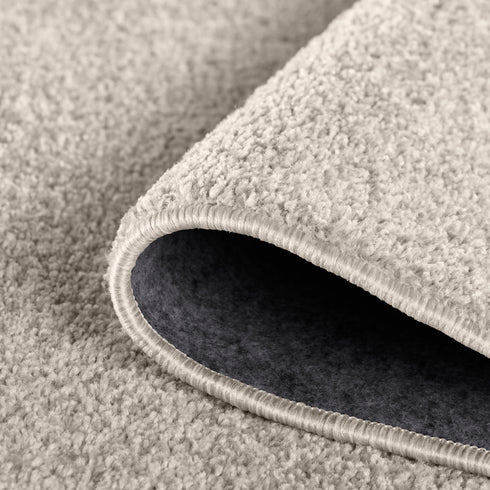 Kurzflor Teppich Designer | Flauschiger Flachflor fürs Wohnzimmer, Esszimmer, Schlafzimmer oder Kinderzimmer | Creme Rund