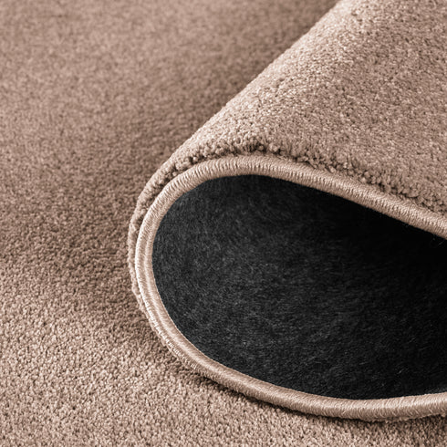 Kurzflor Teppich | Flauschiger Flachflor für Wohnzimmer, Esszimmer, Schlafzimmer oder Kinderzimmer | Taupe Rund