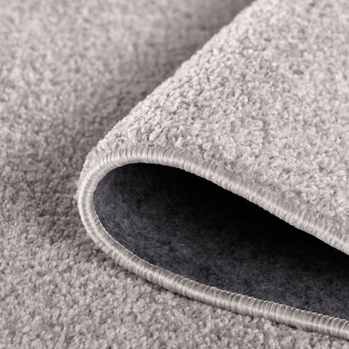 Kurzflor Teppich Designer | Flauschiger Flachflor fürs Wohnzimmer, Esszimmer, Schlafzimmer oder Kinderzimmer | Grau Rund