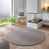Kurzflor Teppich Designer | Flauschiger Flachflor fürs Wohnzimmer, Esszimmer, Schlafzimmer oder Kinderzimmer | Grau Rund