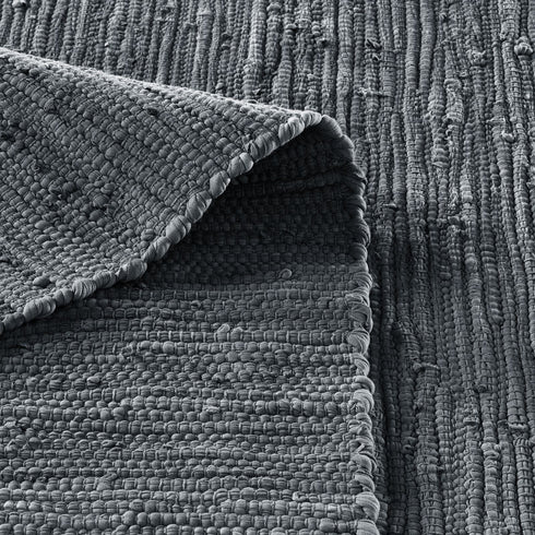 Flicken-Teppich 100% Baumwolle | Waschbarer Fleckerl mit Fransen | Anthrazit
