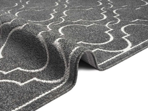 Outdoor Teppich Wetterfest Waschbar im modernen Florentiner Design | Für Drinnen und Draußen | Terrasse Balkon Garten Wohnzimmer Badezimmer Küche | Anthrazit Florentiner