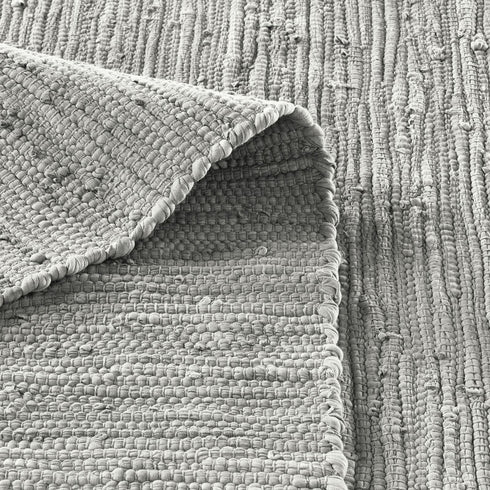 Flicken-Teppich 100% Baumwolle | Waschbarer Fleckerl mit Fransen | Grau