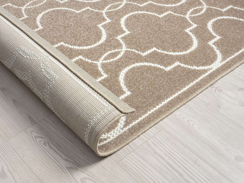 Outdoor Teppich Wetterfest Waschbar im modernen Florentiner Design | Für Drinnen und Draußen | Terrasse Balkon Garten Wohnzimmer Badezimmer Küche | Beige Florentiner