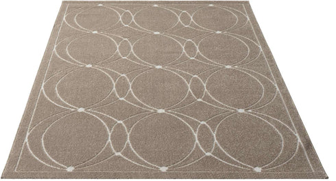Outdoor Teppich Wetterfest Waschbar im modernen Florentiner Design | Für Drinnen und Draußen | Terrasse Balkon Garten Wohnzimmer Badezimmer Küche | Beige Kreise