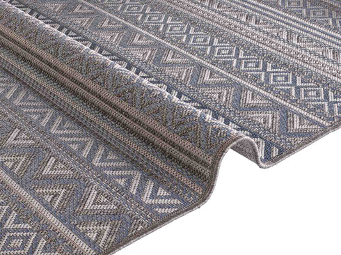 Outdoor Teppich | Für Drinnen und Draußen | Terrasse Balkon Garten Wohnzimmer Badezimmer Küche Flur Läufer | Blau Rund