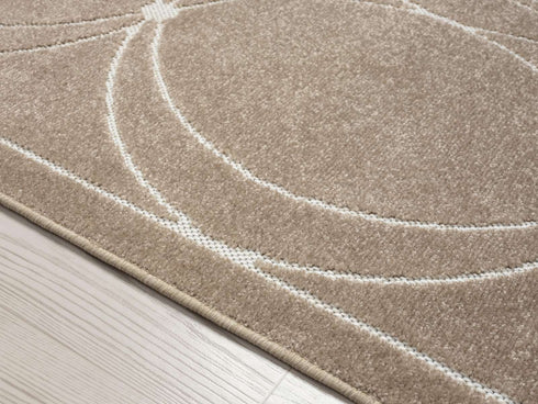 Outdoor Teppich Wetterfest Waschbar im modernen Florentiner Design | Für Drinnen und Draußen | Terrasse Balkon Garten Wohnzimmer Badezimmer Küche | Beige Kreise